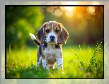 Grafika, Pies, Szczeniak, Beagle, Światło, Słoneczne