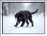 Pies, Grafika, Czarny, Śnieg, Szczeniak