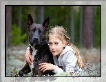 Las, Dziewczynka, Pies, Przyja��
